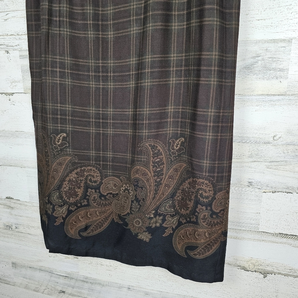 VTG Breeches Tartan Plaid Wool Blend Maxi Skirt Sz 12 Brown Paisley Academia - Picture 11 of 15